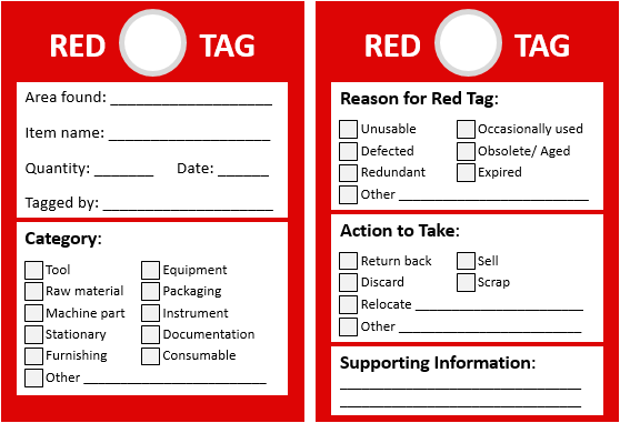 5S Supplies Lean Red Tag Set of 50 Efforts Consulting